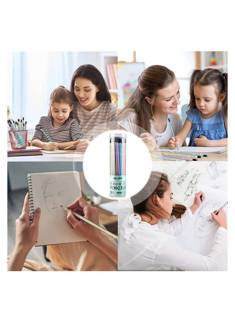 Excefore - HB Pencils 30Pcs with Rubbers Pre-sharpened Pencil with 4Pcs Pencil Grip Corrector Non-Slip Multi-Color with Eraser Student Writing Drawing Tool for Exams School Office Drawing Sketching - Image 1