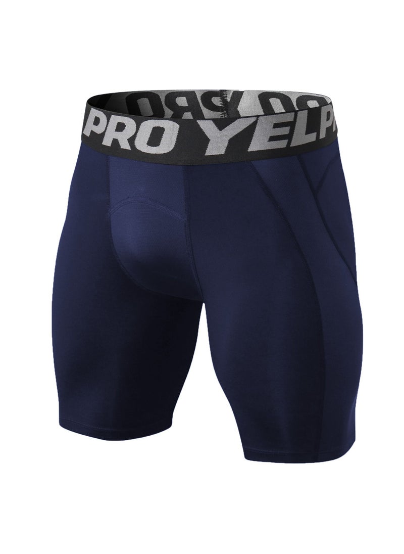 Loquat Men Quick Dry Breathable Elastic Running Shorts Dark Blue  - Image 1