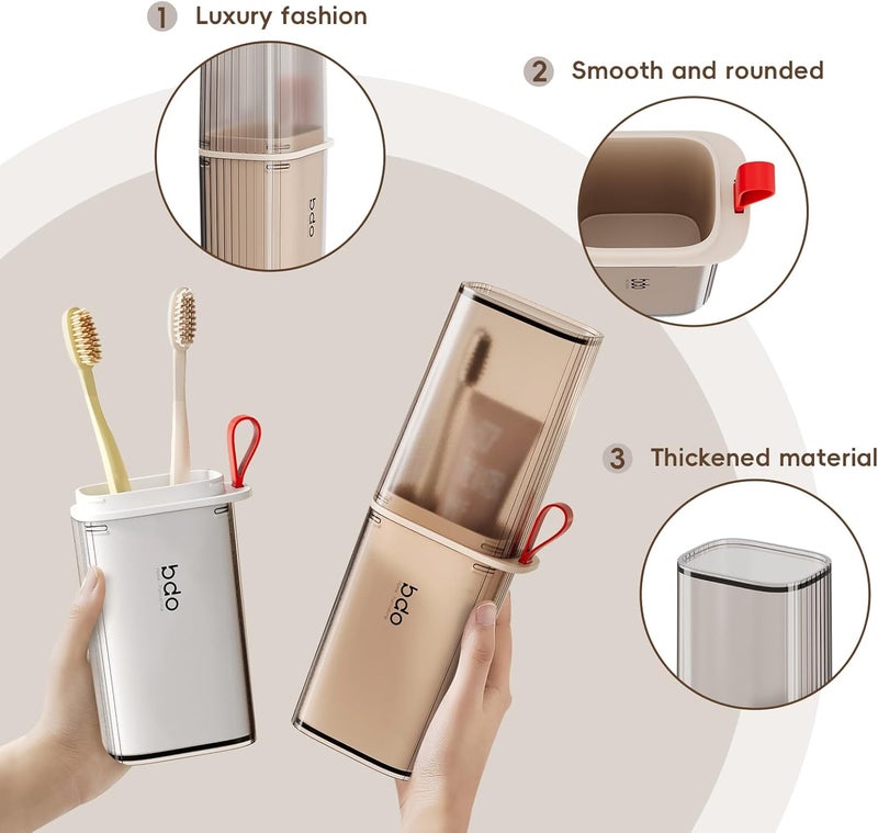 SHOTAY Toothbrush Travel Case, 2 in 1 Toothbrush Holder and Rinse Cup, Large Capacity Toothbrush Cup with Cover, Portable Travel Toothbrush Holder for Traveling, Camping, Trip - Grey&White - 1pcs - Image 3