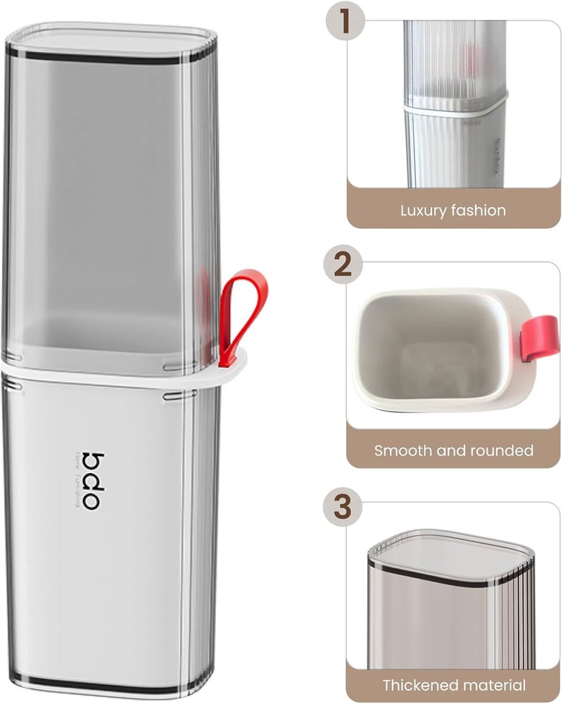 SHOTAY Toothbrush Travel Case, 2 in 1 Toothbrush Holder and Rinse Cup, Large Capacity Toothbrush Cup with Cover, Portable Travel Toothbrush Holder for Traveling, Camping, Trip - Grey&White - 1pcs - Image 5