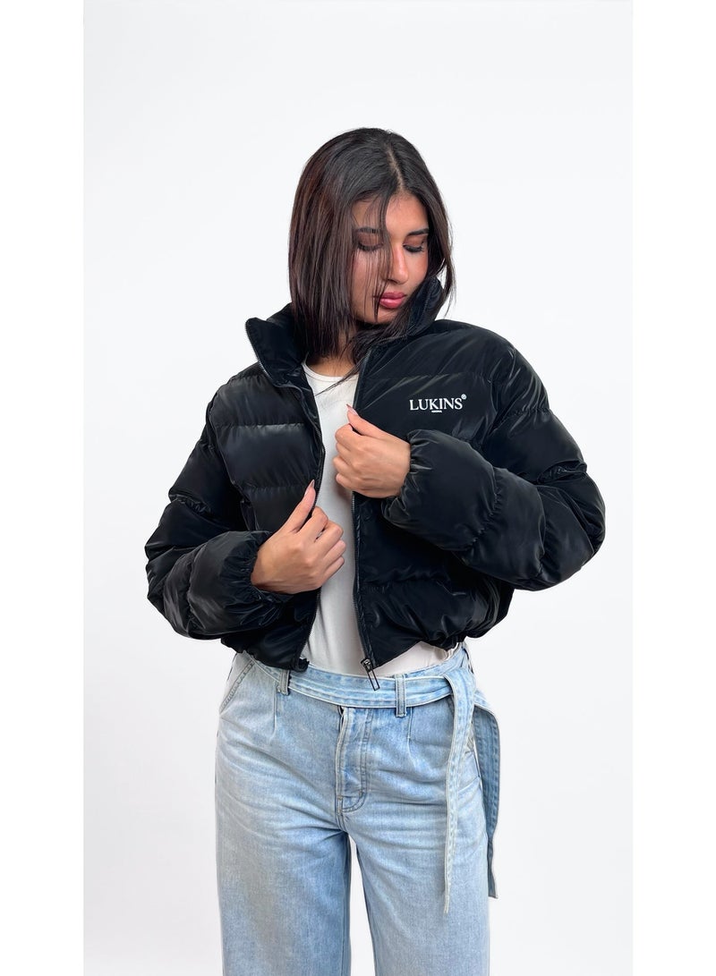 LUKINS High-Quality Cropped Puffer Jacket in black Waterproof for Women’s - Image 2