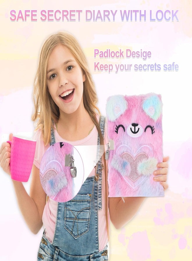Qiuruoo Cat Diary with Lock for girls,6 7 8 Year Old Girl Birthday Gifts,Cute Journal with Lock,Includes a Hardcover Fluffy Locking Notebook,Multicolored Pens,Diamond Stickers and Gift Box(Pink) - Image 2