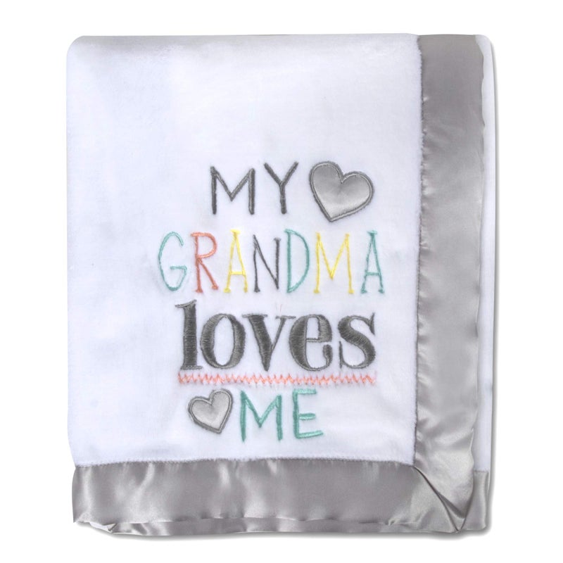 Baby Essentials 30x40 Fleece Baby Nursery Blanket with Satin Trim for Boys Girls and Unknown Gender Baby Grandmas Love 