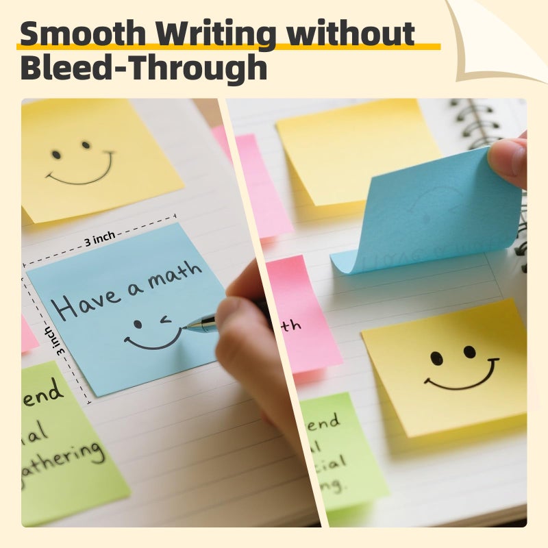 HappyHapi Sticky Notes 3x3 Inches Bulk 28 Pack 2800 Sheets Colored Self-Stick Pads, 100 Sheets/Pad, 4 Bright Colors (Yellow, Green, Pink, Blue) for Office Supplies, School, Home - Image 3