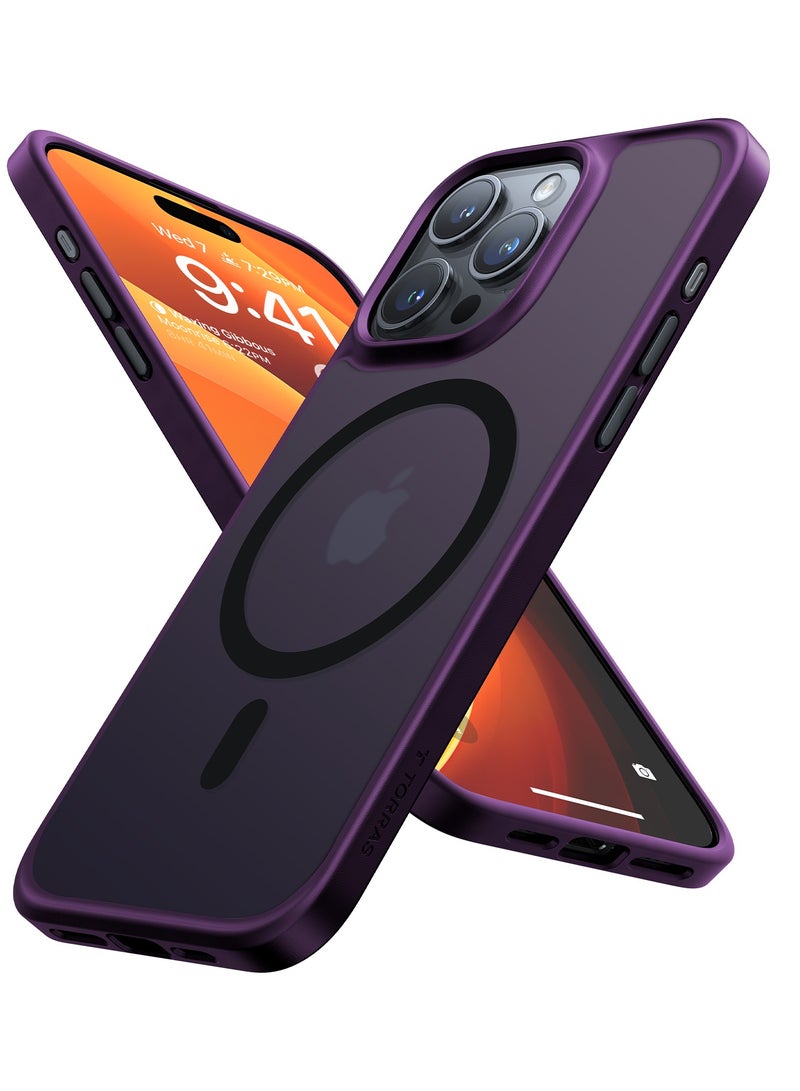 TORRAS Magnetic Guardian Designed for iPhone 15 Pro Max Case, [Mil-Grade Drop Tested] [Compatible with MagSafe] Slim Frosted, Translucent Slim Protective Case for 15 Pro Max Anti-Fingerprint Anti-ScratchCase for iPhone 15 Pro Max Phone Case (6.7") Purple Dark Purple - Image 1