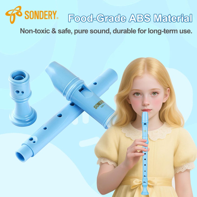 Sondery Soprano Recorder Instrument German Fingering Durable Beginner's Recorder Easy-to-Play Plastic Body Includes Fingering Chart Carry Pouch - Image 2