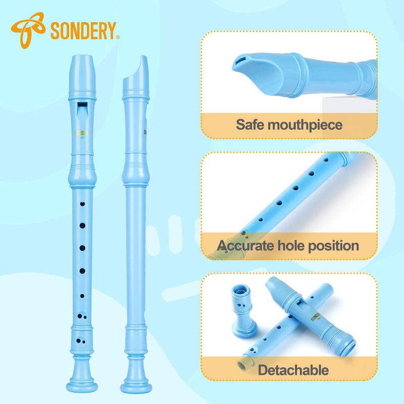 Sondery Soprano Recorder Instrument German Fingering Durable Beginner's Recorder Easy-to-Play Plastic Body Includes Fingering Chart Carry Pouch - Image 3