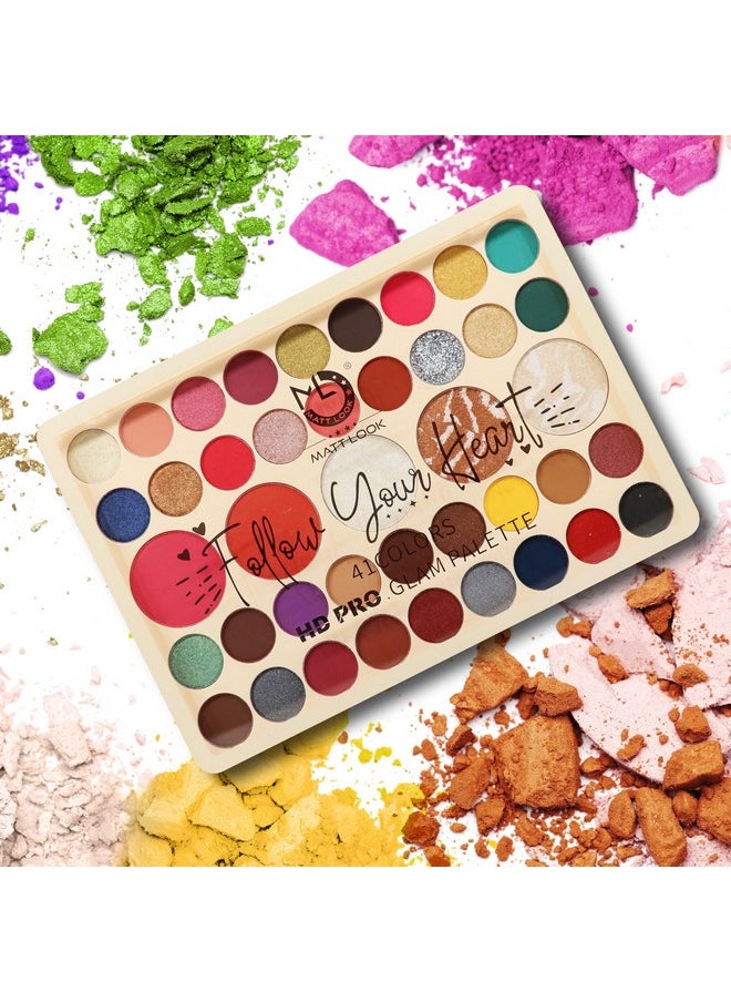 matt look 41 Colors Hd Pro Glam Palette|Multi-Purpose|Bright Vibrant Colors|Water Proof Formula|Easy To Use & Blend|One Stroke Application|Eye Shadows & Highlighters In 1 Palette- 41.6 Gm Multicolor  - Image 5