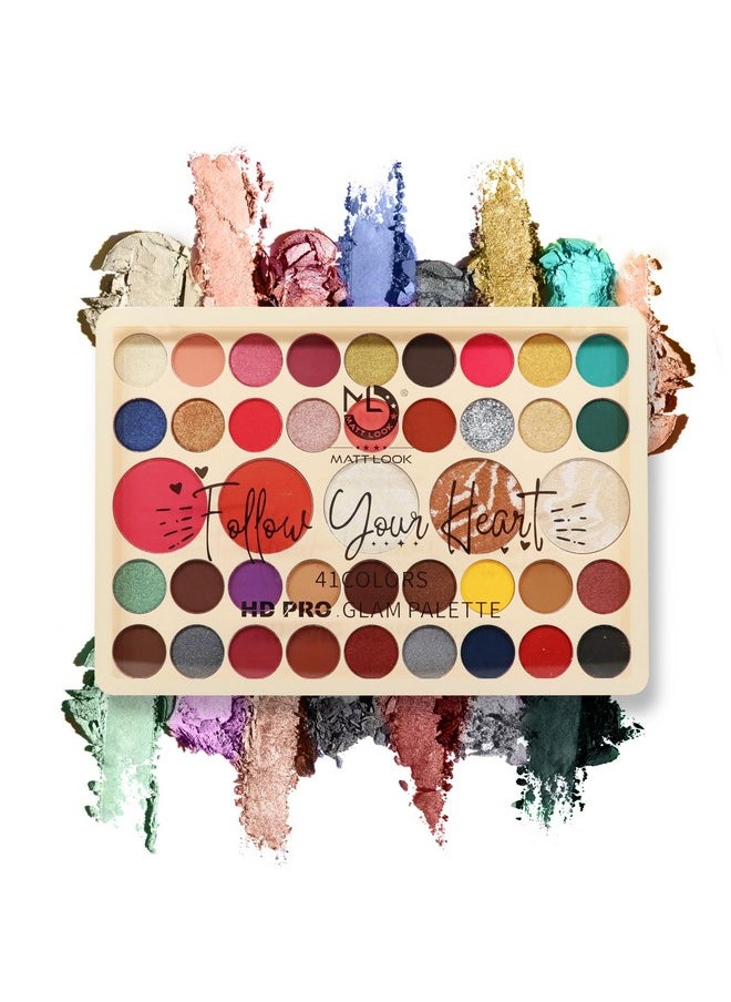matt look 41 Colors Hd Pro Glam Palette|Multi-Purpose|Bright Vibrant Colors|Water Proof Formula|Easy To Use & Blend|One Stroke Application|Eye Shadows & Highlighters In 1 Palette- 41.6 Gm Multicolor  - Image 1
