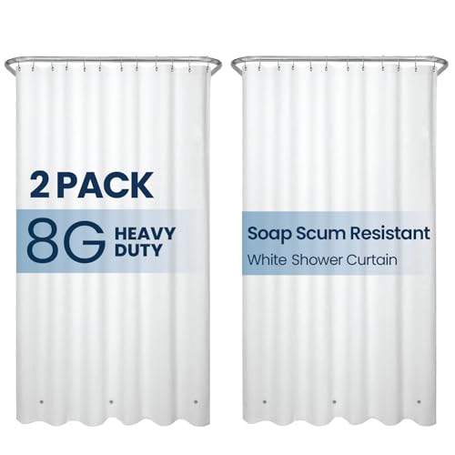LiBa Shower Curtain 2 Pack- Waterproof Plastic Shower Curtain Premium PEVA Non-Toxic with Rust Proof Grommets White 8G Heavy Duty Bathroom Accessories 72x72 - Image 1