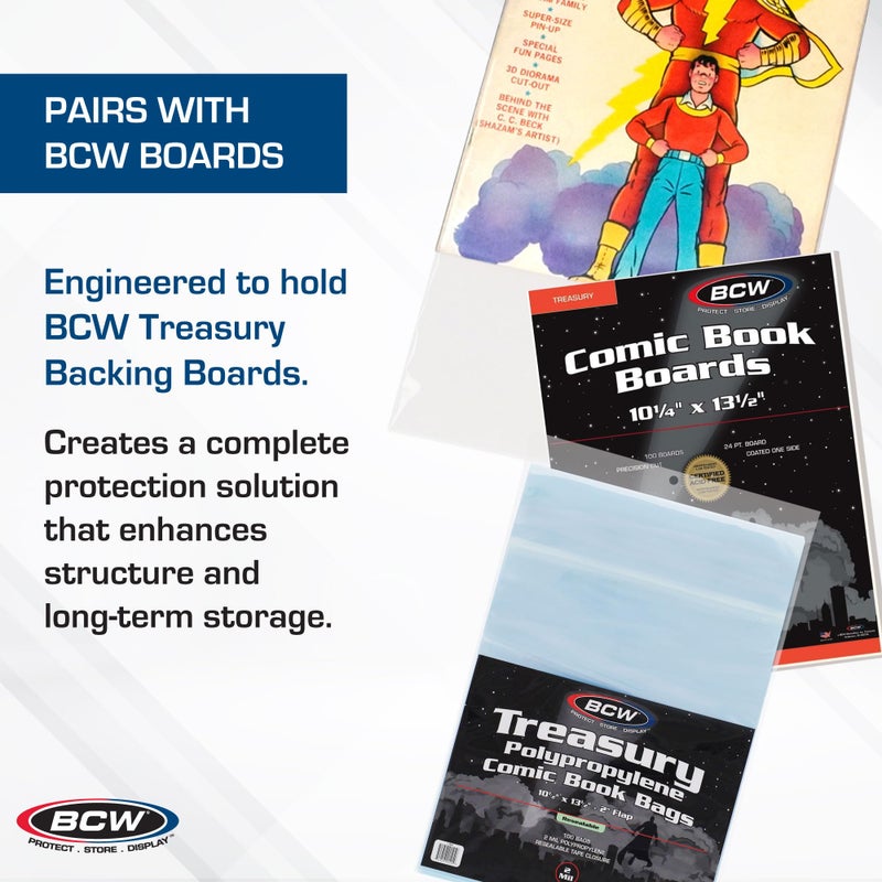 BCW Resealable Treasury Comic Bags â€“ 100 Pack | Archival-Quality Acid-Free Polypropylene Sleeves for Storing Treasury Comics | Crystal Clear Comic Book Storage | 10.5 x 13.5 Inches - Image 5