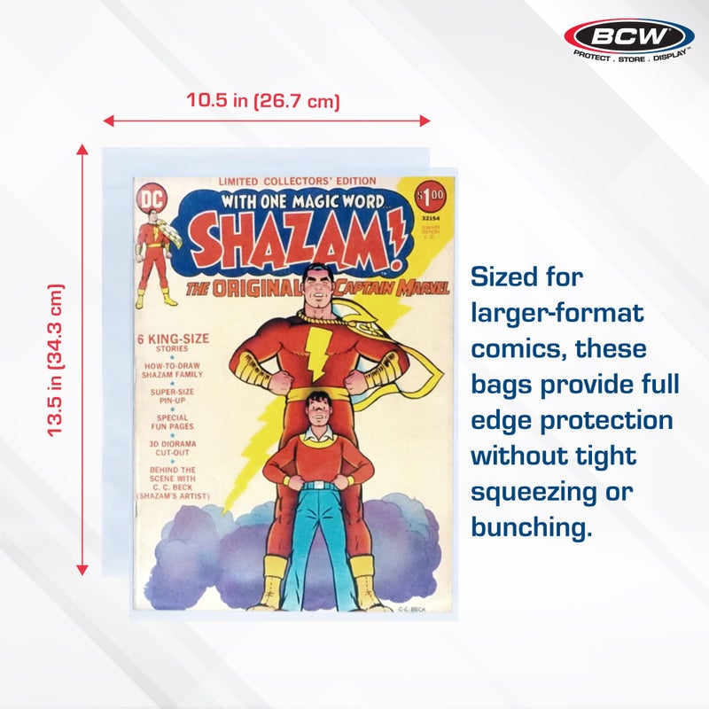 BCW Resealable Treasury Comic Bags â€“ 100 Pack | Archival-Quality Acid-Free Polypropylene Sleeves for Storing Treasury Comics | Crystal Clear Comic Book Storage | 10.5 x 13.5 Inches - Image 3