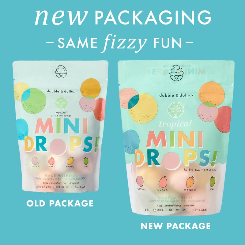 Dabble & Dollop Mini Bath Bombs, 100% Natural Droplets for Kids, Tropical Scents - Resealable Pouches, Fizzy, Moisturizing & Fun, Vegan, Gluten-Free, Cruelty-Free (Set of 24) - Image 3