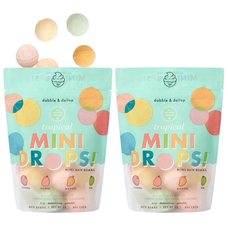 Dabble & Dollop Mini Bath Bombs, 100% Natural Droplets for Kids, Tropical Scents - Resealable Pouches, Fizzy, Moisturizing & Fun, Vegan, Gluten-Free, Cruelty-Free (Set of 24) - Image 1