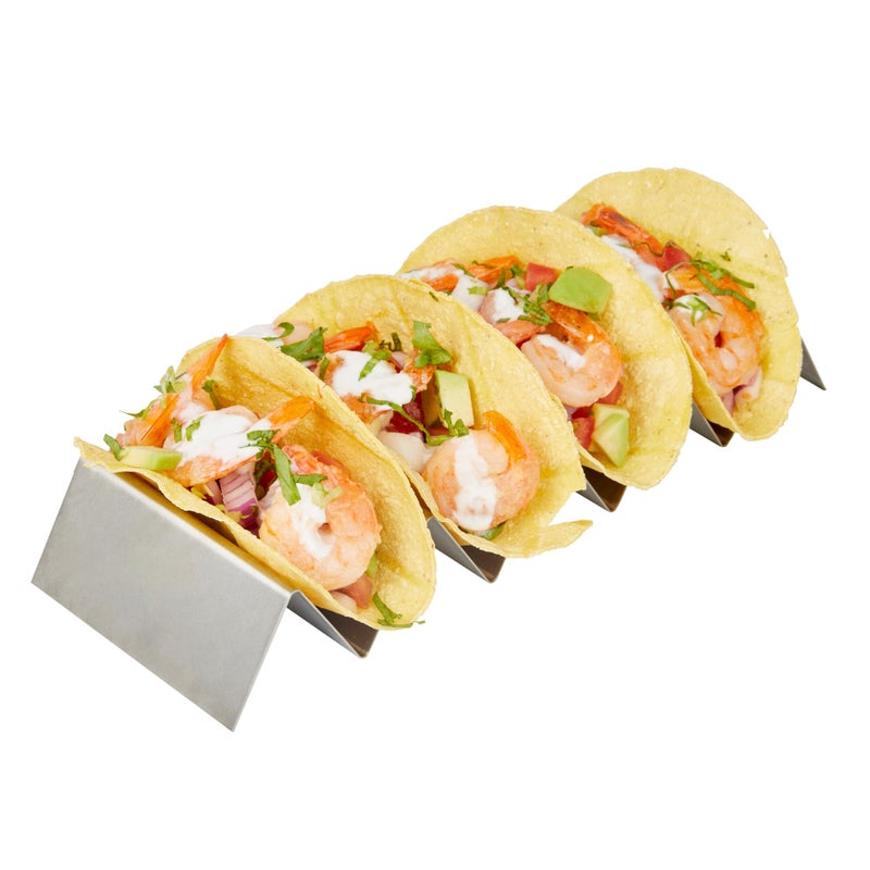 Restaurantware 107 Inch x 4 Inch Taco Stand 1 Holds 4 Tacos Taco Rank  Reversible Dishwasher Safe Stainless Steel Taco Holder For Hard Or Soft Shells