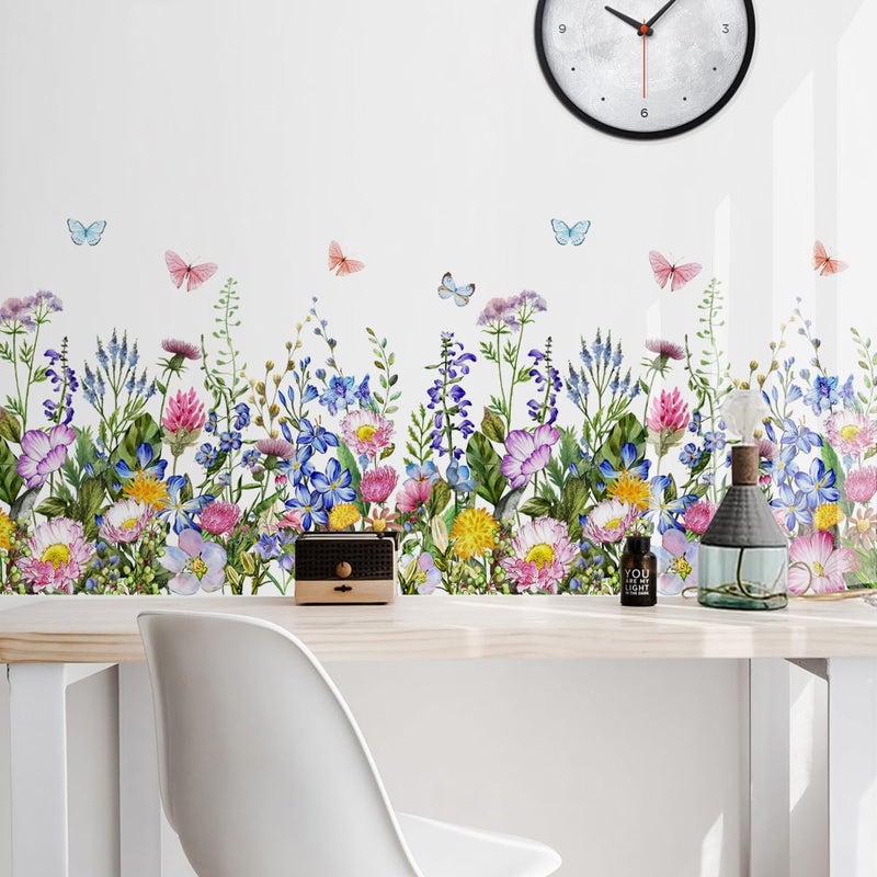 Incholl 4 Pieces Flowers Wall Decals Vinyl Flowers Wall Stickers Removable Floral Murals Peel and Stick Colorful Flower Decor for Girls Bedroom Living Room Nursery (Butterfly) - Image 5