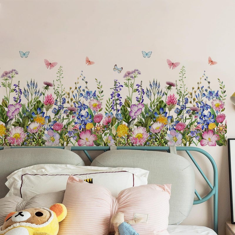 Incholl 4 Pieces Flowers Wall Decals Vinyl Flowers Wall Stickers Removable Floral Murals Peel and Stick Colorful Flower Decor for Girls Bedroom Living Room Nursery (Butterfly) - Image 3