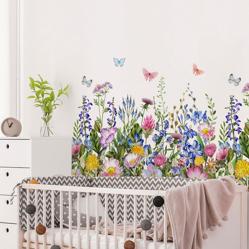 Incholl 4 Pieces Flowers Wall Decals Vinyl Flowers Wall Stickers Removable Floral Murals Peel and Stick Colorful Flower Decor for Girls Bedroom Living Room Nursery (Butterfly) - Image 4
