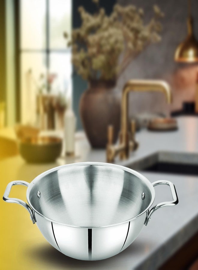 FLIXBLOOM Aura Kitchen Triply (Stainless Steel + Aluminium + Steel Coordination) Induction Base/LPG Friendly Deep Cookware Kadai for Cooking/Serving & Frying (Kadhai Without Lid, 2.5 Litre) - Image 1
