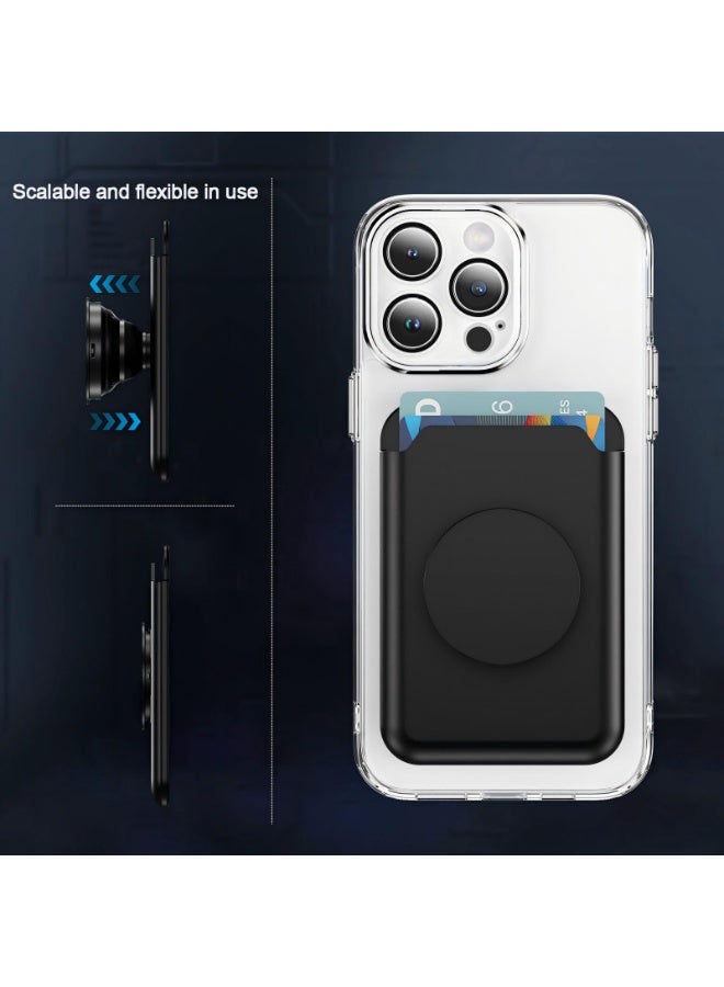 MagSafe Magnetic Wallet Card Holder with Stand | Strong Magnetic Snap-On, Dual Card Slots, Expandable Grip, Compatible with Magnetic Phone Cases & Wireless Charging Phones (Black) - Image 3