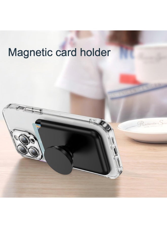 MagSafe Magnetic Wallet Card Holder with Stand | Strong Magnetic Snap-On, Dual Card Slots, Expandable Grip, Compatible with Magnetic Phone Cases & Wireless Charging Phones (Black) - Image 2