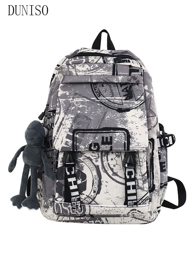 DUNISO School Backpack Large Capacity Multi-pocket Students Backpack School Bag Letter Printed Book Bags Waterproof Wear-resistant Backpacks for Teen Back Pack College Students Laptop Bag for Casual Travel - Image 4