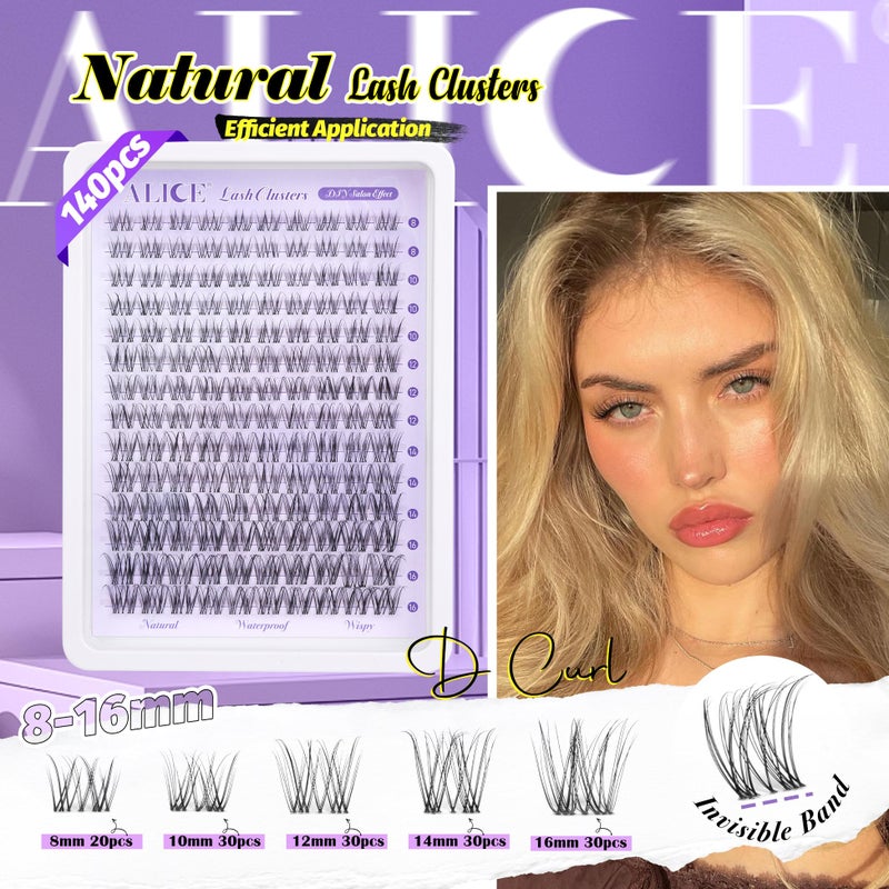 Alice Wispy Lash Clusters Invisible Band Natural Lash Extensions Waterproof 8-16mm Cluster Eyelash Extension D Curl DIY Individual Cluster Lashes by ALICE - Image 2