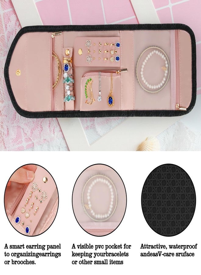 LETURE PU Leather Travel Jewelry Organizer Case, Foldable Small Jewelry Roll for Journey Ring, Pendant, Earring, Necklace, Bracelet (Black) - Image 4