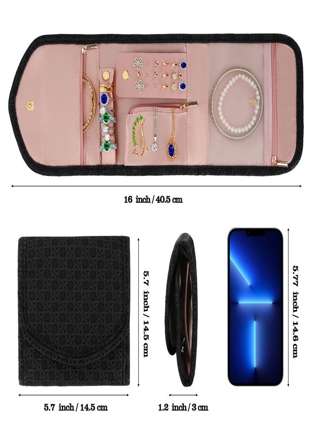 LETURE PU Leather Travel Jewelry Organizer Case, Foldable Small Jewelry Roll for Journey Ring, Pendant, Earring, Necklace, Bracelet (Black) - Image 5