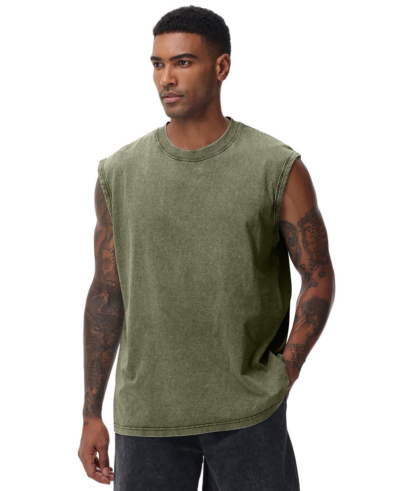 SnowElve 3 Pack Mens Workout Tank Tops Sleeveless Tee Shirts Men Muscle Shirt Gym Acid Wash T Shirts Running Beach Loose Fit Tee(BKAGAC,XL) - Image 3