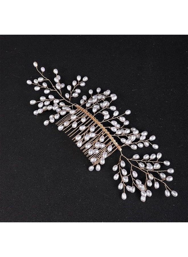 YERTTER - Bridal Pearl Hair Comb Wedding Hair Comb Pearls Women Hair Side Combs Bridal Bridemaids Flower GirlsHeadpiece (Gold) - Image 1