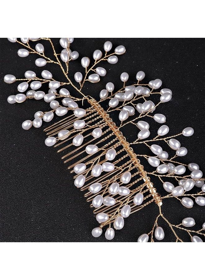 YERTTER - Bridal Pearl Hair Comb Wedding Hair Comb Pearls Women Hair Side Combs Bridal Bridemaids Flower GirlsHeadpiece (Gold) - Image 1