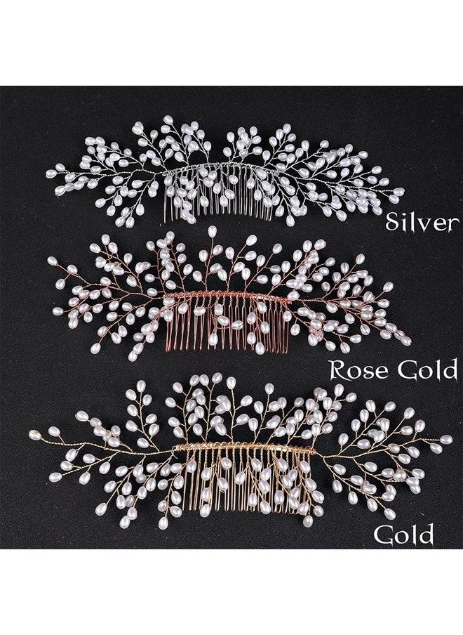 YERTTER - Bridal Pearl Hair Comb Wedding Hair Comb Pearls Women Hair Side Combs Bridal Bridemaids Flower GirlsHeadpiece (Gold) - Image 1