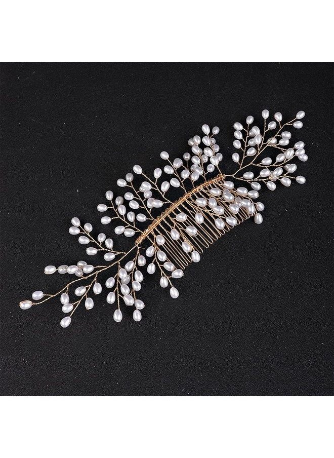 YERTTER - Bridal Pearl Hair Comb Wedding Hair Comb Pearls Women Hair Side Combs Bridal Bridemaids Flower GirlsHeadpiece (Gold) - Image 1