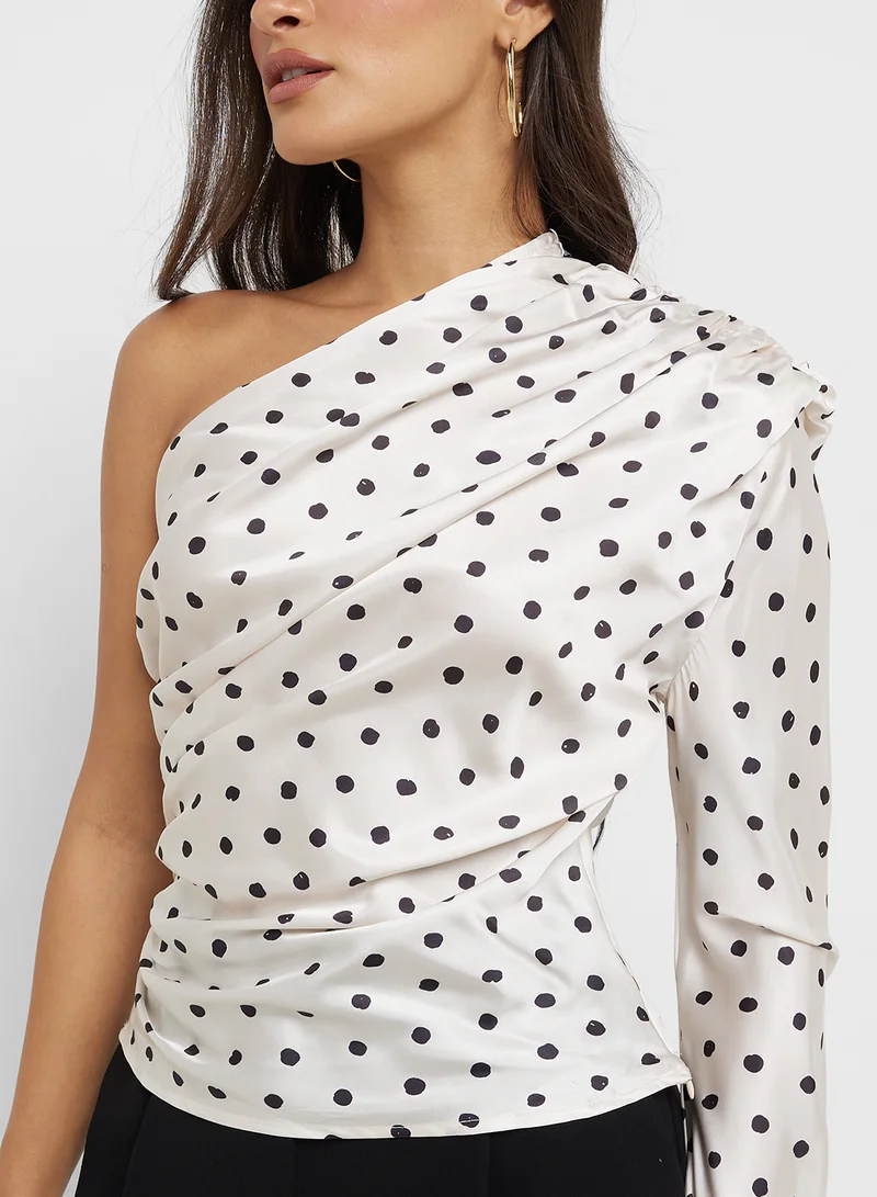 ELLA One Shoulder Polka Print Top