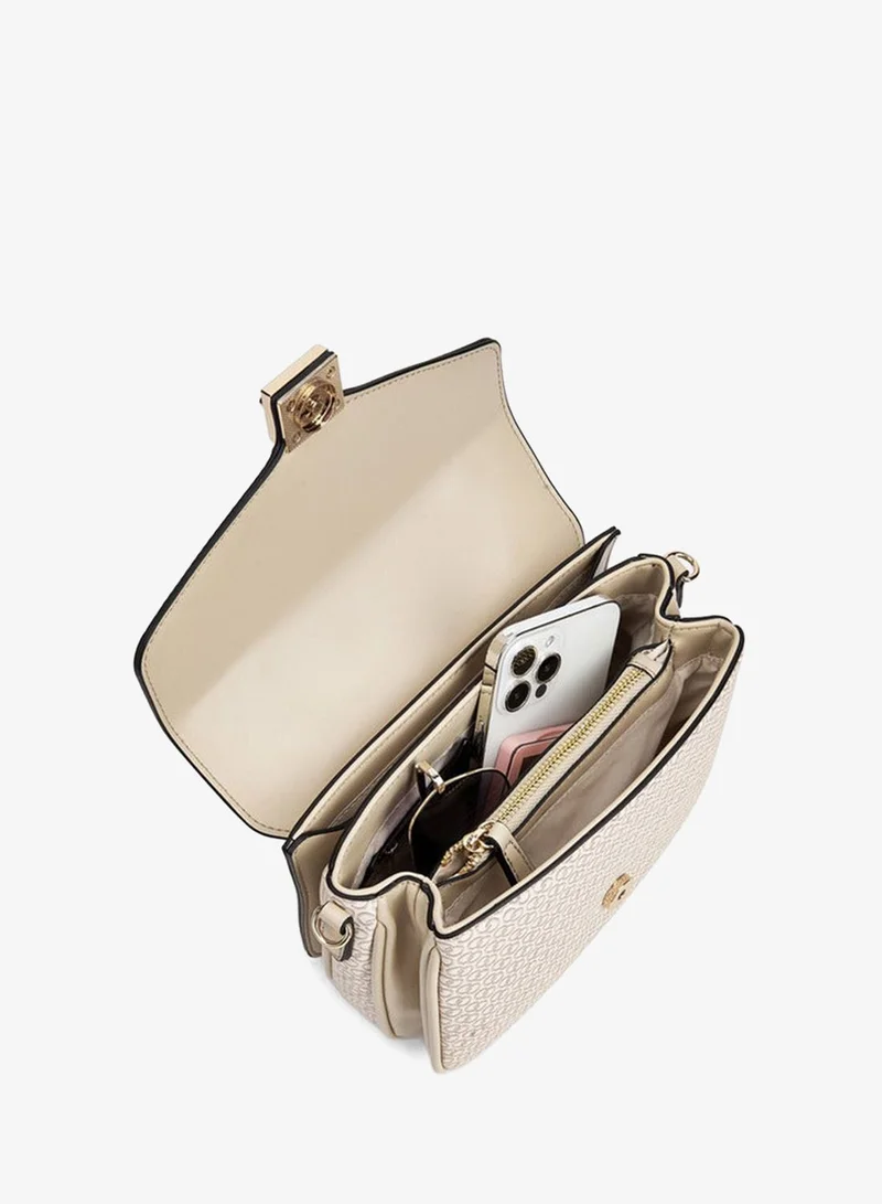 Celeste  Monogram Print Satchel Bag With Button Closure for Women | Best Price UAE
