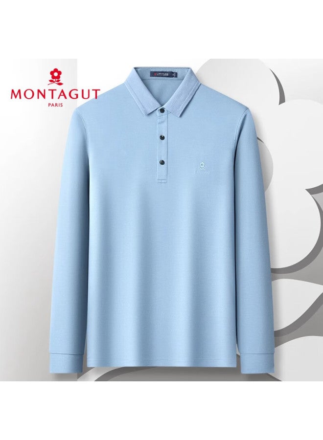 Montagut Men's Polo Shirt Long Sleeve Autumn Season Turn-down Collar With Mulberry Silk T-shirt Breathable Gray Blue 54