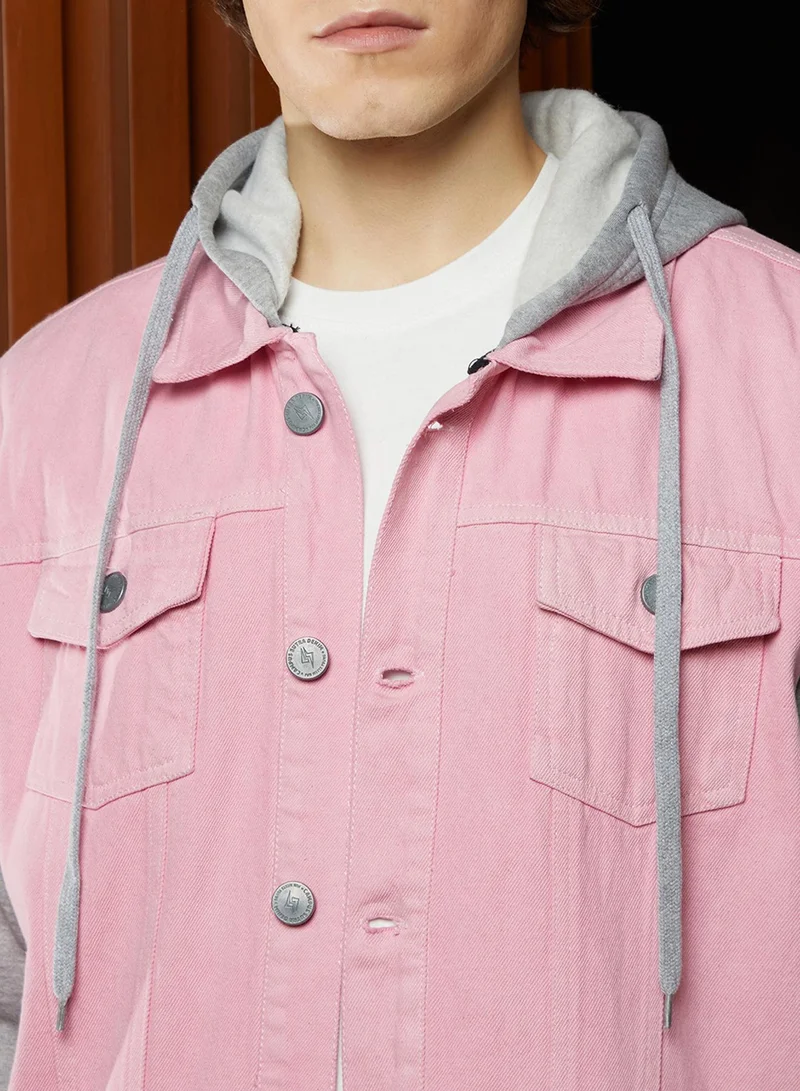 Campus Sutra Men's Bubblegum Pink & Coin Grey Block Denim Jacket