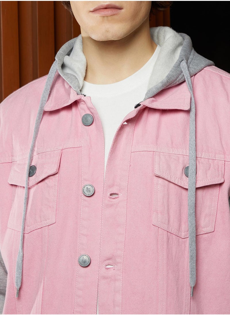 كامبوس سوترا - Men's Bubblegum Pink & Coin Grey Block Denim Jacket - Image 1