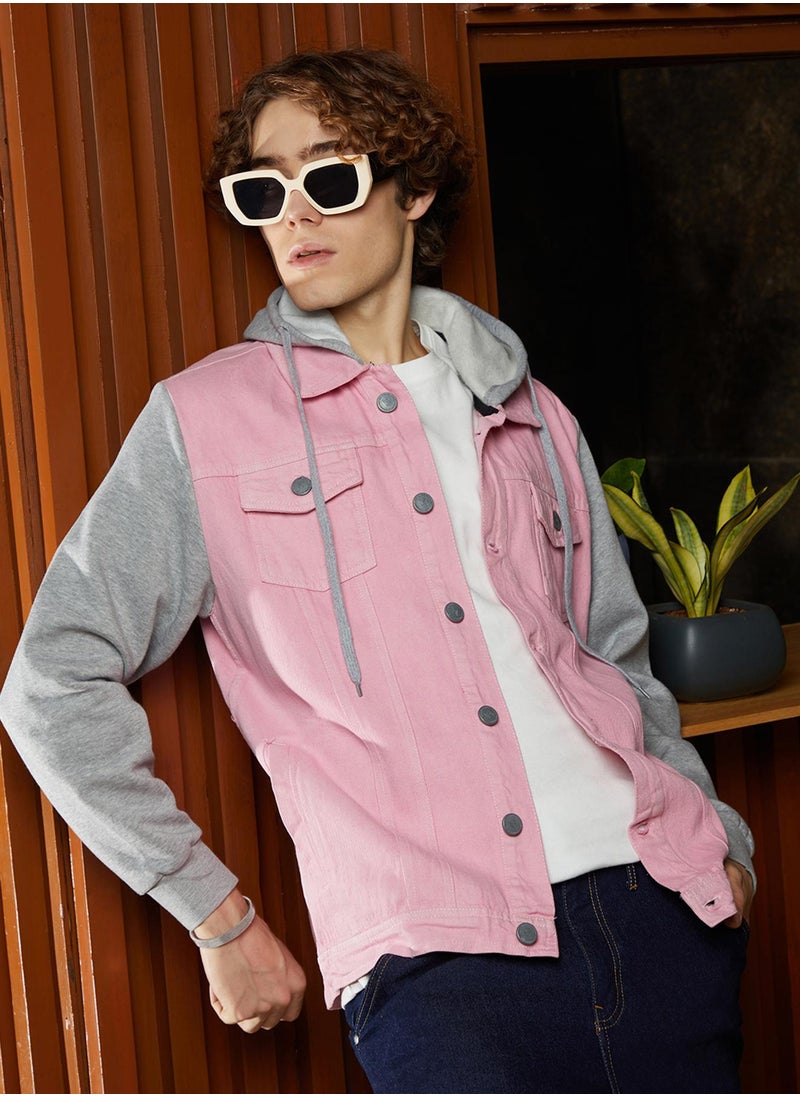 كامبوس سوترا Men's Bubblegum Pink & Coin Grey Block Denim Jacket  - Image 1