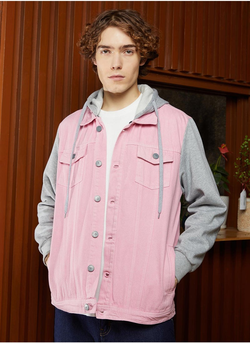 كامبوس سوترا Men's Bubblegum Pink & Coin Grey Block Denim Jacket  - Image 2