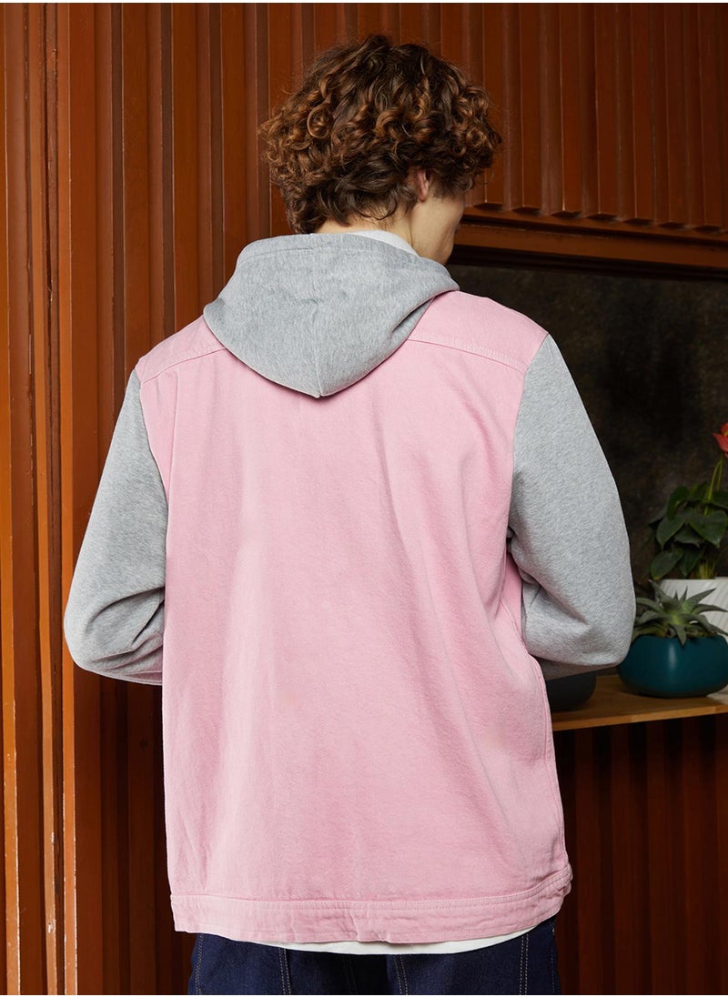 كامبوس سوترا Men's Bubblegum Pink & Coin Grey Block Denim Jacket  - Image 5