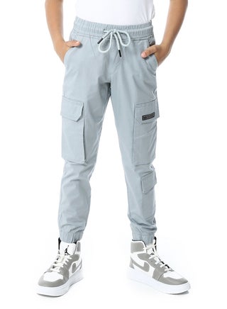 Elastic Waist Boys Cargo Pants_Greyish Blue