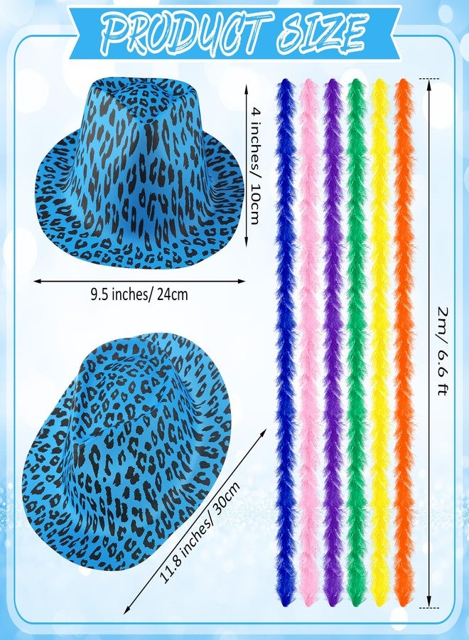 JaGely 60 Pcs Christmas Neon Party Supplies 30 Neon Hats and 30 Feather Boas, Animal Pattern Print Plastic Glow Hat, Gangster Fedora Hat for Hora Loca Birthday Carnival Parties - Image 2
