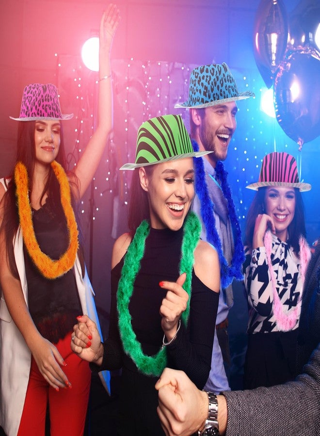 JaGely 60 Pcs Christmas Neon Party Supplies 30 Neon Hats and 30 Feather Boas, Animal Pattern Print Plastic Glow Hat, Gangster Fedora Hat for Hora Loca Birthday Carnival Parties - Image 5