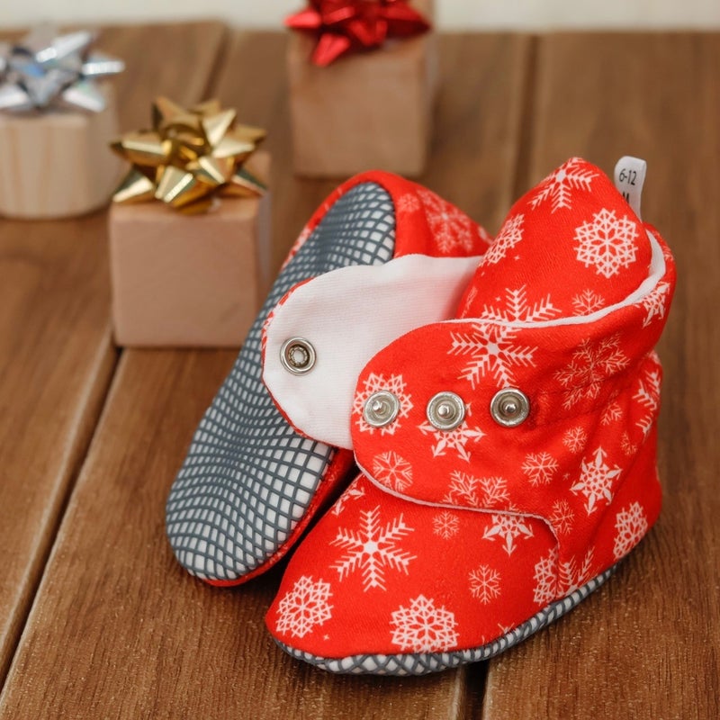 Ella Bonna Organic Cotton Baby Slippers, Non-Slip Sole, Newborn Booties, Home Nursery Shoes, Snowflake  - Image 3