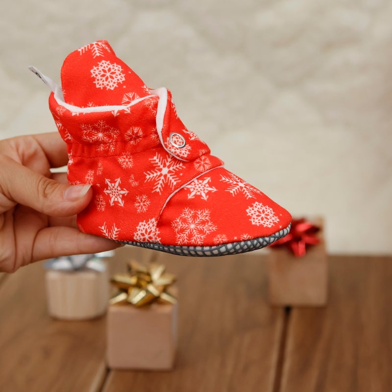 Ella Bonna Organic Cotton Baby Slippers, Non-Slip Sole, Newborn Booties, Home Nursery Shoes, Snowflake  - Image 5