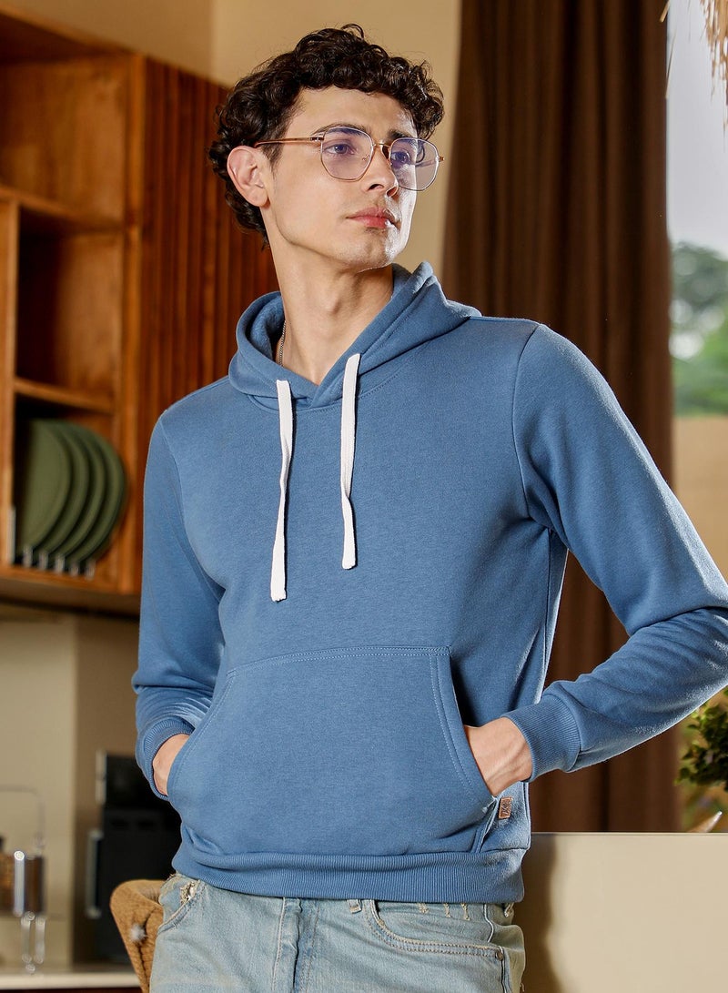 Campus Sutra Men's Electric Blue Regular Pullover Hoodie - Image 1