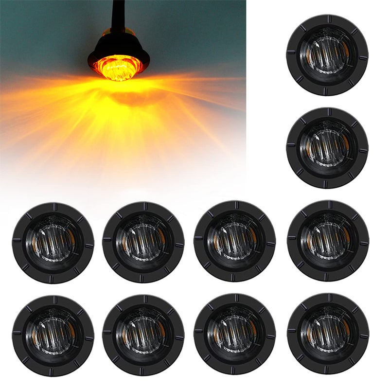 FXC 10x 3/4" Round LED Clearence Light Front Rear Side Marker Indicators Light for Truck Car Bus Trailer Van Caravan Boat, Taillight Brake Stop Lamp (Amber Smoked, 12V) - Image 1