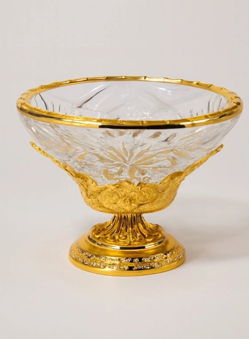 تمرية زجاجية بحواف وقاعدة ذهبية ونقوش ملكية - Image 1